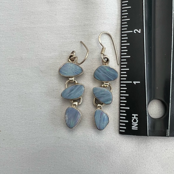 Gorgeous Australian Fire Opal triple drop sterling silver earrings - Picture 3 of 5